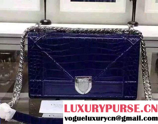 Dior Croco Pattern Leather Diorama Flap Bag Blue 2015