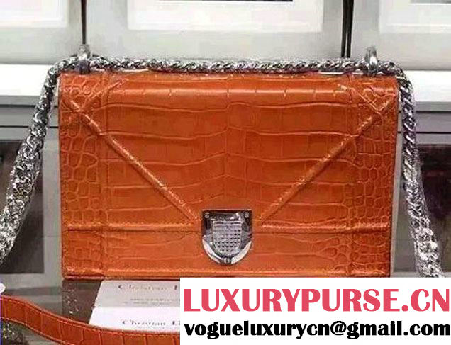 Dior Croco Pattern Leather Diorama Flap Bag Orange 2015