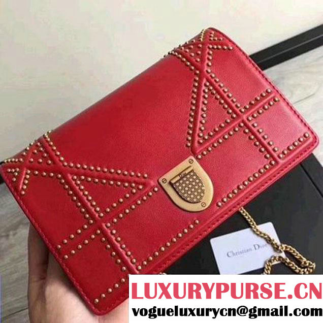 Dior Small Diorama Clutch with Flap In Studded Calfskin Red 2017 (1C065-7102730 )