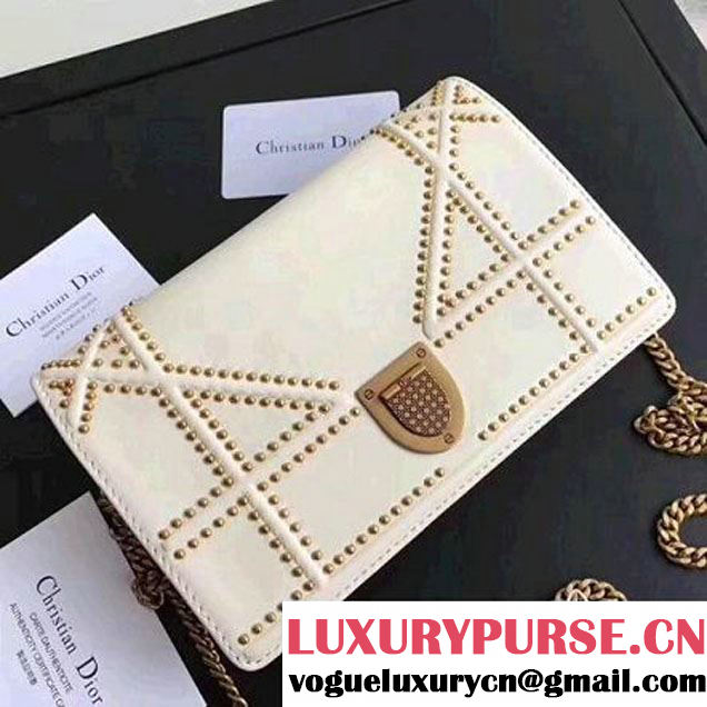 Dior Small Diorama Clutch with Flap In Studded Calfskin White 2017 (1C065-7102728 )