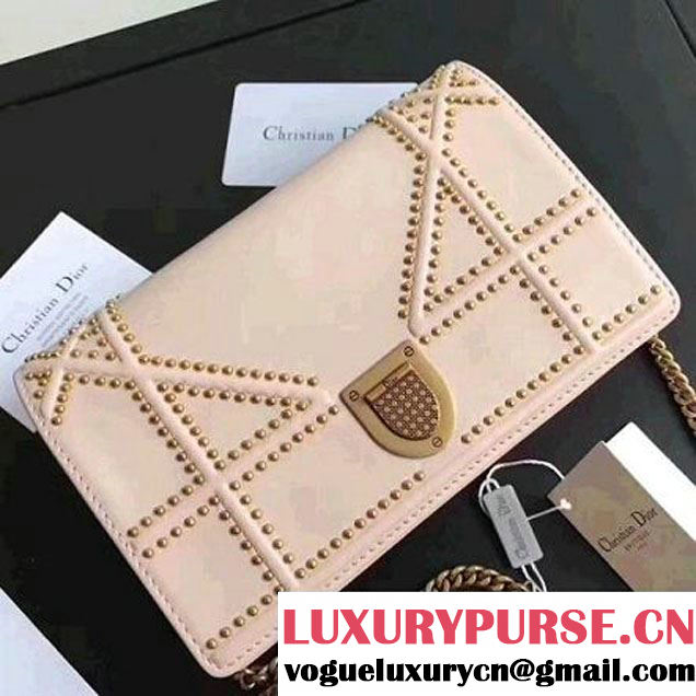 Dior Small Diorama Clutch with Flap In Studded Calfskin Pale Pink 2017 (1C065-7102727 )