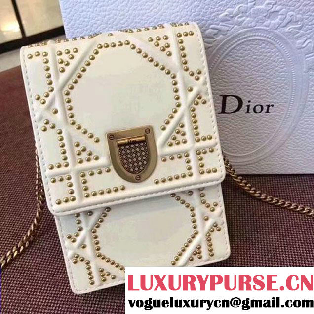 Dior Diorama Archicannage Verticale Lambskin Cellphone Clutch Bag White 2018 (1C065-8010617 )