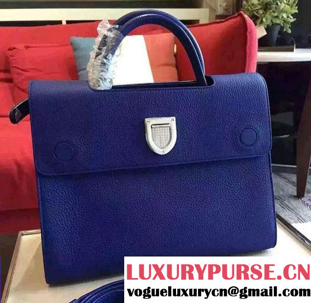 Dior Grained Bullcalf Leather Diorever Tote Bag Blue 2016