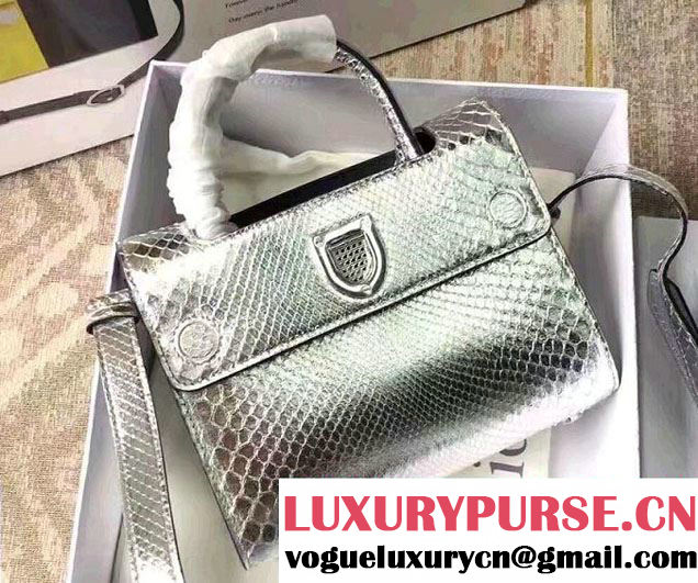 Dior Python Diorever Mini Flap Tote Bag Silver 2017