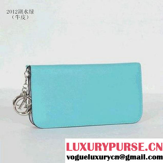 DIORISSIMO Long Leather Wallet Light Blue