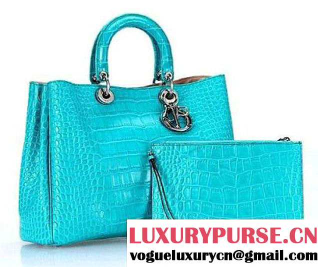 Dior Large Diorissimo Bag Croco Leather Light Blue