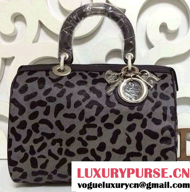 Dior Leopard Print Pony Effect Granville Polochon Bag Gray Fall 2014