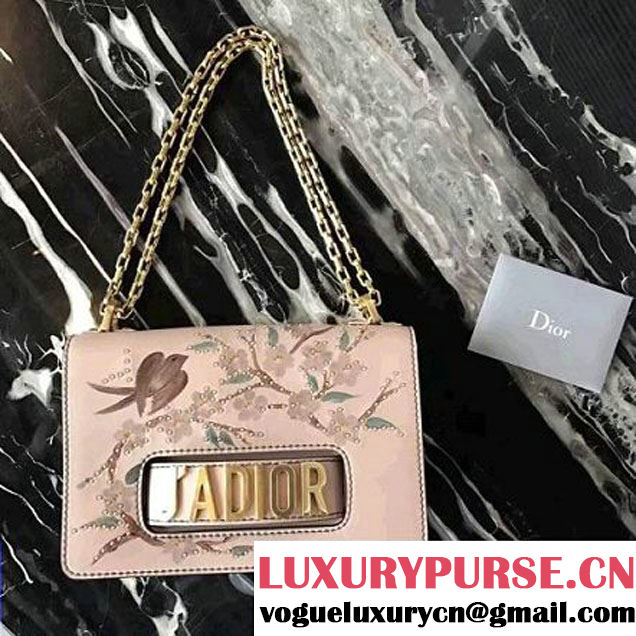 Dior J'ADIOR Flap Bag With Chain In Pink Studded and Painted Flowers Calfskin 2017 (2A055-7060726 )