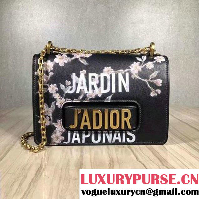 Dior J'ADIOR Flap Bag With Chain in Black Painted Flowers Calfskin Jardin Japonais Collection 2017 (2A055-7060727 )