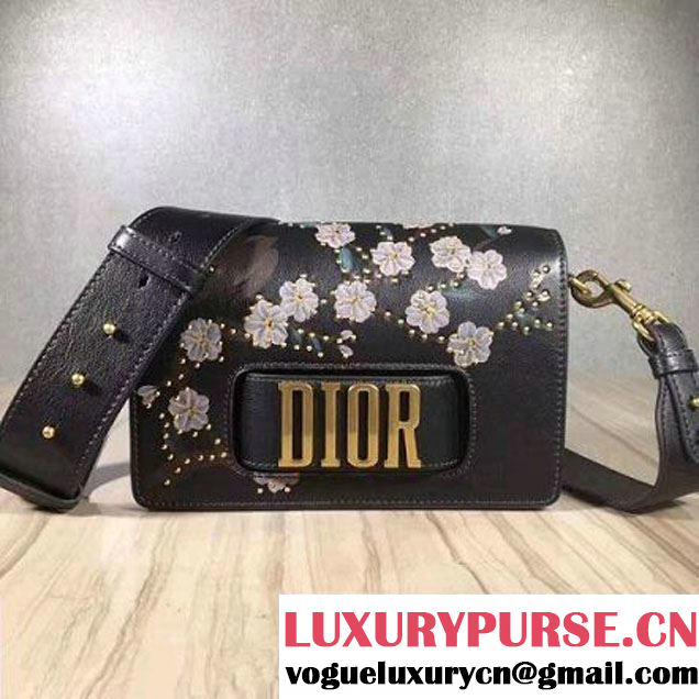 Dior Dio(r)evolution Flap Bag With Slot Handclasp In Black Studded and Painted Flowers Calfskin 2017 (2A055-7060729 )