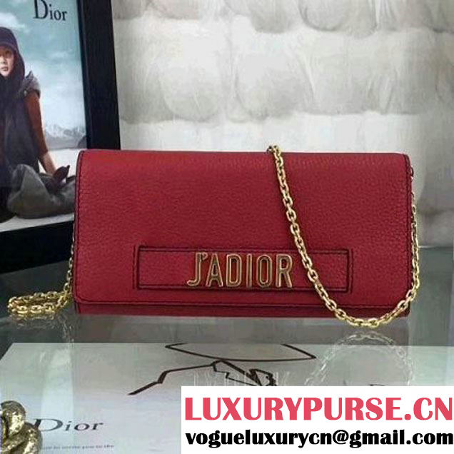 Dior J'adior Croisière Wallet With Slot Handclasp in Grained Calfskin Red 2017 (BES-7091434 )