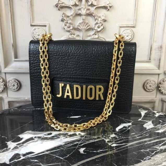 Christian Dior J'adior Flap 25cm Shoulder Bag with Chain Gold Hardware Grained Calfskin Leather Spring/Summer 2018 Collection, Black