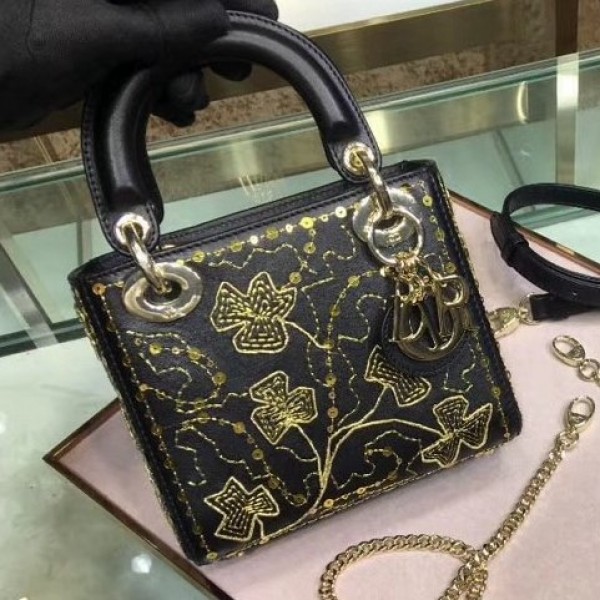 Dior Mini Lady Dior Bag in Threads Clovers Embroidered Calfskin Black/Gold 2018 Collection