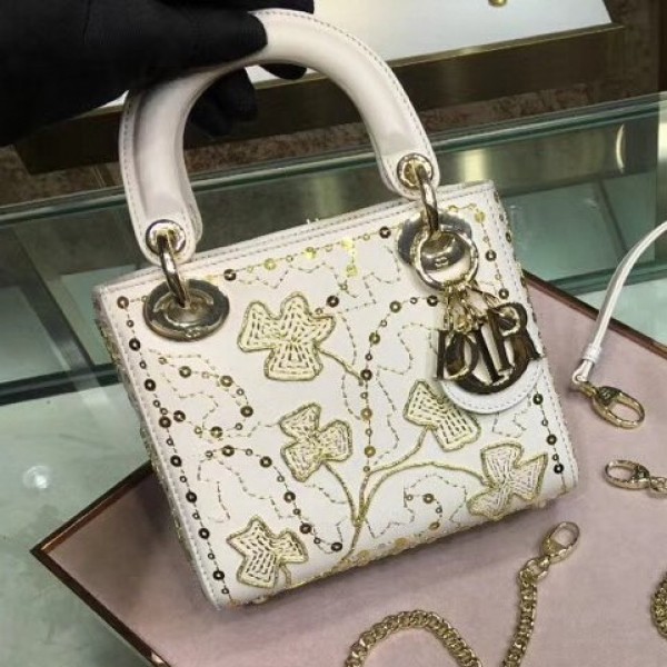 Dior Mini Lady Dior Bag in Threads Clovers Embroidered Calfskin White/Gold 2018 Collection