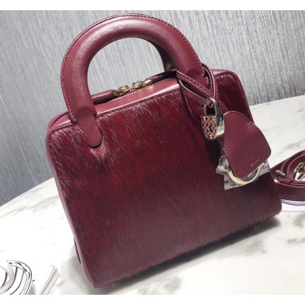 Dior Lily Bag In Horsehair Pony Effect Burgundy