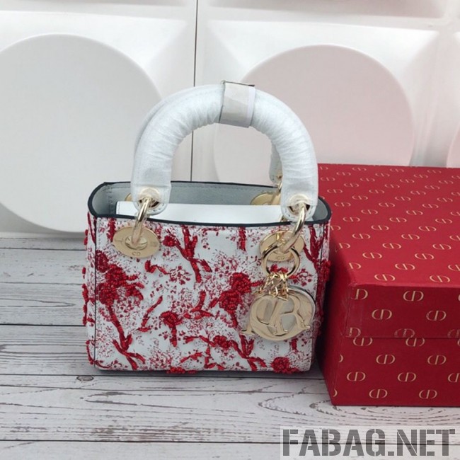 Dior Mini Lady Dior in Flower Embroidered Bag Red 2019 (XYD-9031521 )