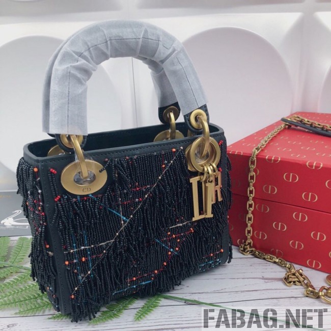 Dior Mini Lady Dior Bag with Beads Tassel Black 2018 (XYD-9031525 )