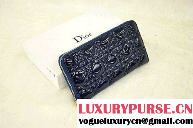 Lady Dior Escapade Wallet Patent Leahter D0082 RoyalBlue - $129.00