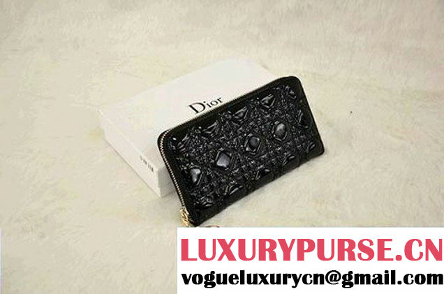 Lady Dior Escapade Wallet Patent Leahter D0082 Black - $129.00