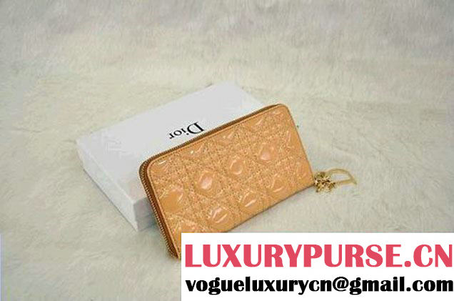 Lady Dior Escapade Wallet Patent Leahter D0082 Apricot - $129.00