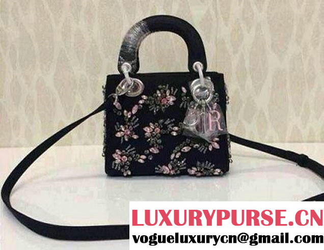 Dior Black Floral Embellished Lady Dior Small Bag Fall 2014