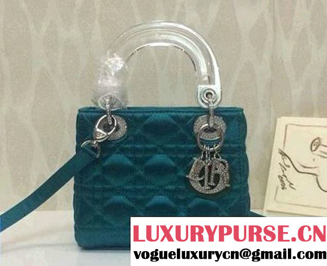 Dior Crystal Logo Lady Dior Bag Cyan with Resin Handle 2014