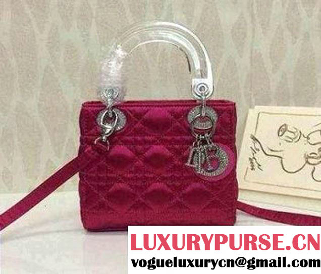 Dior Crystal Logo Lady Dior Bag Fushia with Resin Handle 2014