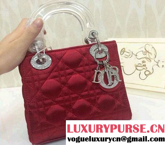 Dior Crystal Logo Lady Dior Bag Red with Resin Handle 2014