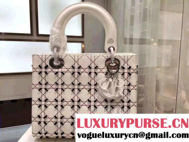 Lady Dior Embroidered With Tufted Bag White 2015 Runway