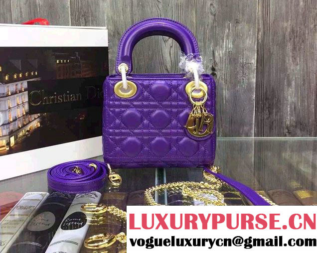 Lady Dior Small Bag with Adjustable Strap in Lambskin Leather Purple Gold 2015