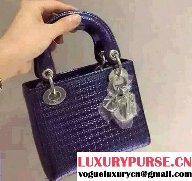 Lady Dior Mini Bag in Perforated Metallic Calfskin Blue 2015