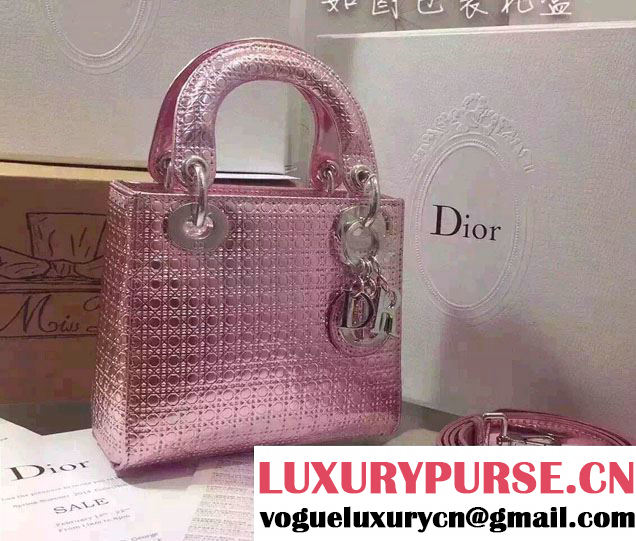 Lady Dior Mini Bag in Perforated Metallic Calfskin Pink 2015