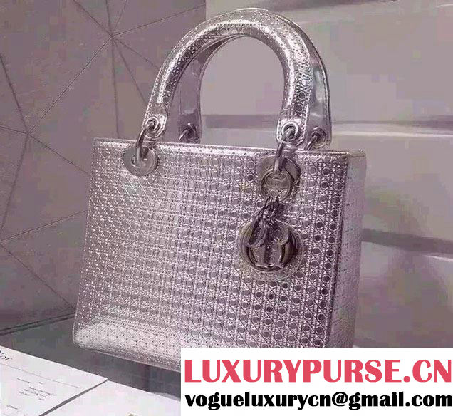 Lady Dior Bag in Perforated Metallic Calfskin Silver 2015