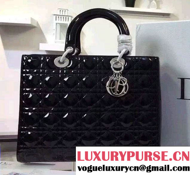 Lady Dior Large Bag in Patent Leather Black