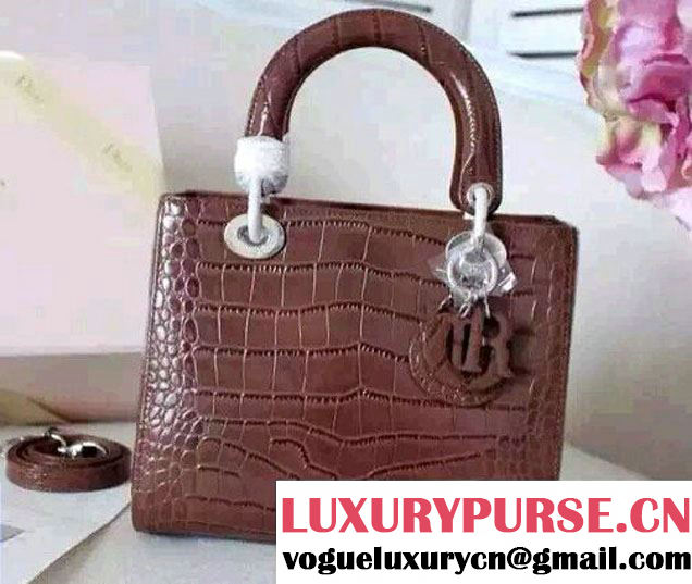 Lady Dior Crocodile Pattern Medium Bag Coffee 2015