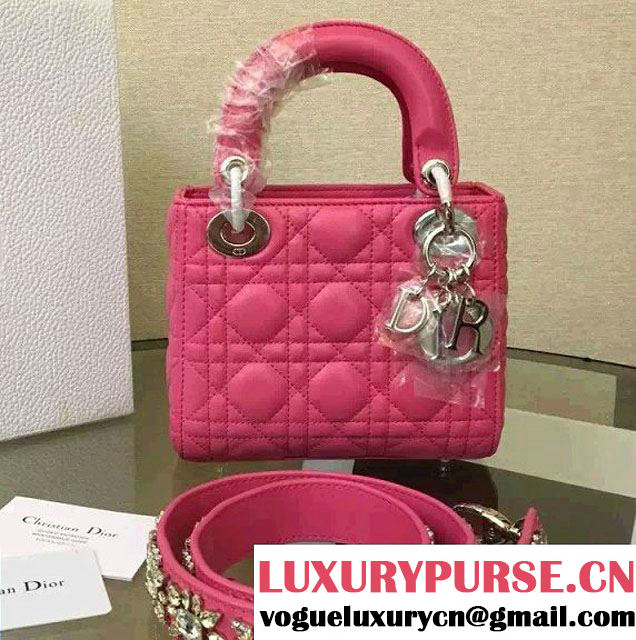 Lady Dior Sheepskin Mini Bag Rosy with Crystal Chain 2016