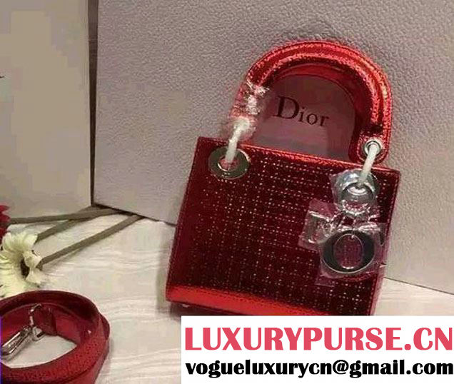 Lady Dior Bag in Perforated Metallic Calfskin Red 2016