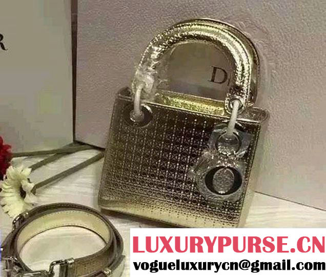 Lady Dior Bag in Perforated Metallic Calfskin Gold 2016