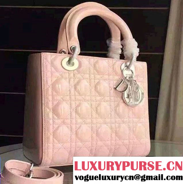 Lady Dior Medium Bag in Patent Leather Nude Pink With Silver Hardware