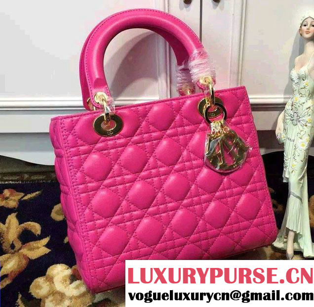 Lady Dior Medium Bag in Sheepsin Leather Fushia With Gold Hardware