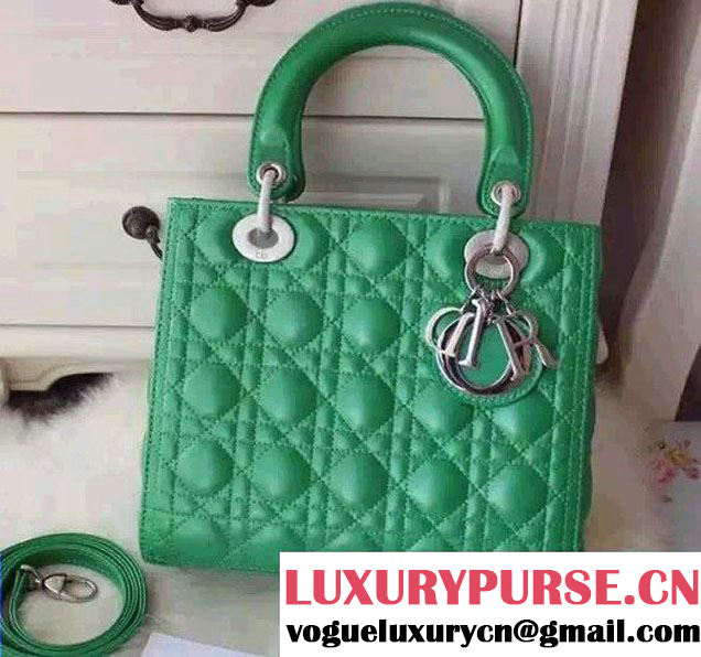 Lady Dior Medium Bag in Sheepsin Leather Green With Silver Hardware