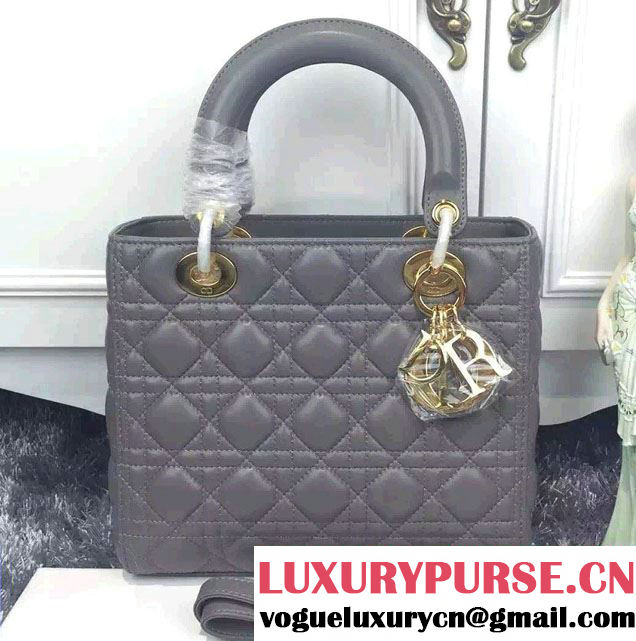 Lady Dior Medium Bag in Sheepsin Leather Gray With Gold Hardware