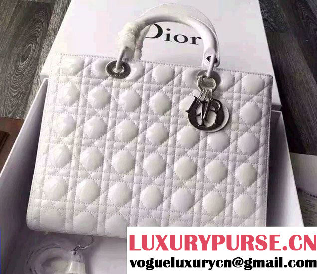 Lady Dior Large Bag in Patent Leather White