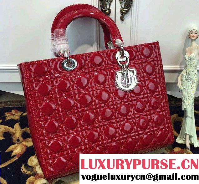 Lady Dior Large Bag in Patent Leather Dark Red