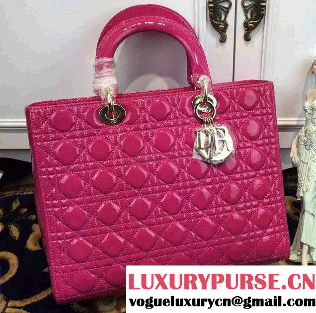 Lady Dior Large Bag in Patent Leather Fushia