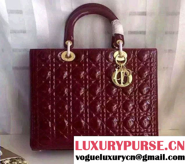 Lady Dior Large Bag in Patent Leather Burgundy/Gold