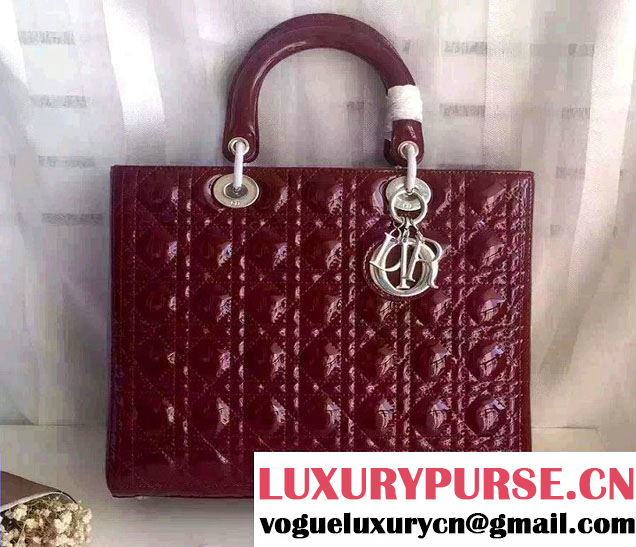 Lady Dior Large Bag in Patent Leather Burgundy/Silver