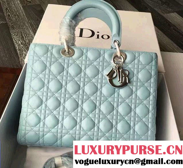 Lady Dior Large Bag in Lambskin Leather Cyan