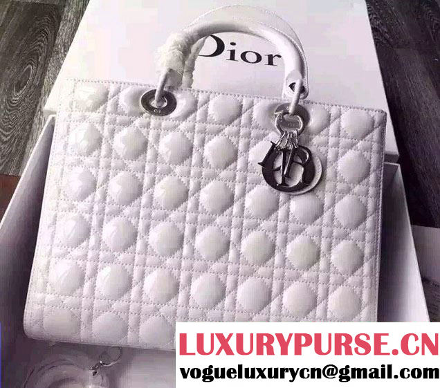 Lady Dior Large Bag in Lambskin Leather White