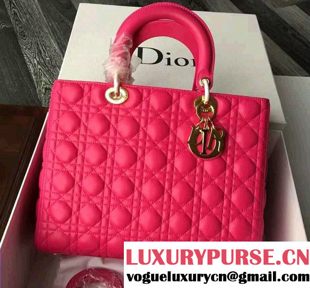 Lady Dior Large Bag in Lambskin Leather Fushia